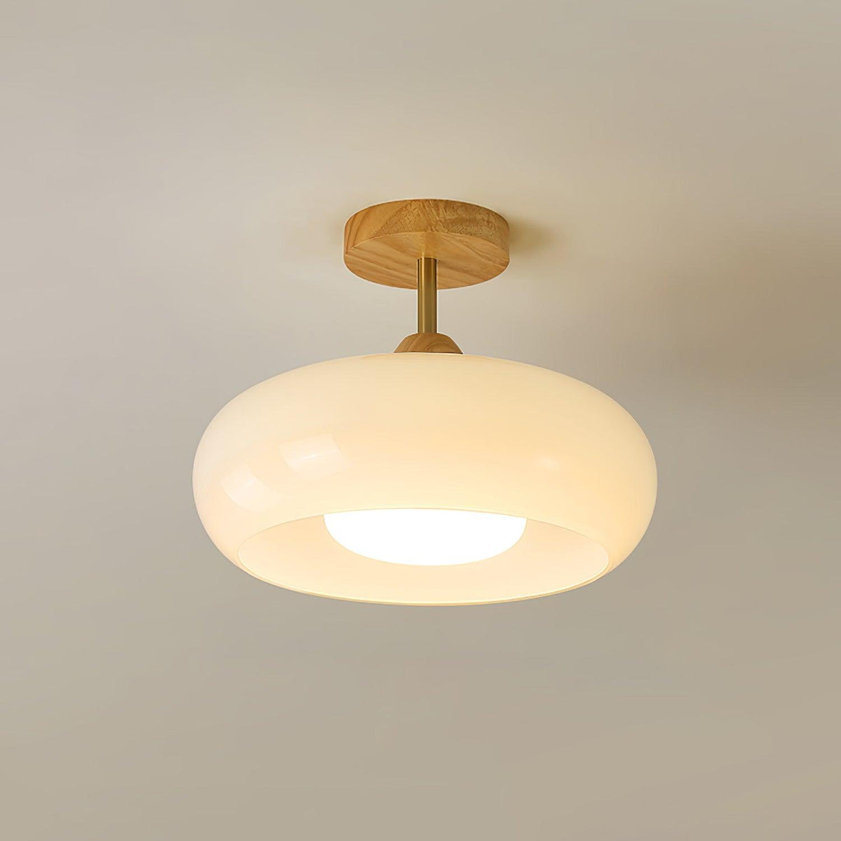 Orange And White Wood Bauhaus Glass Disc Flush Mount Ceiling Light