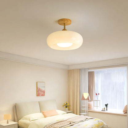 Orange And White Wood Bauhaus Glass Disc Flush Mount Ceiling Light