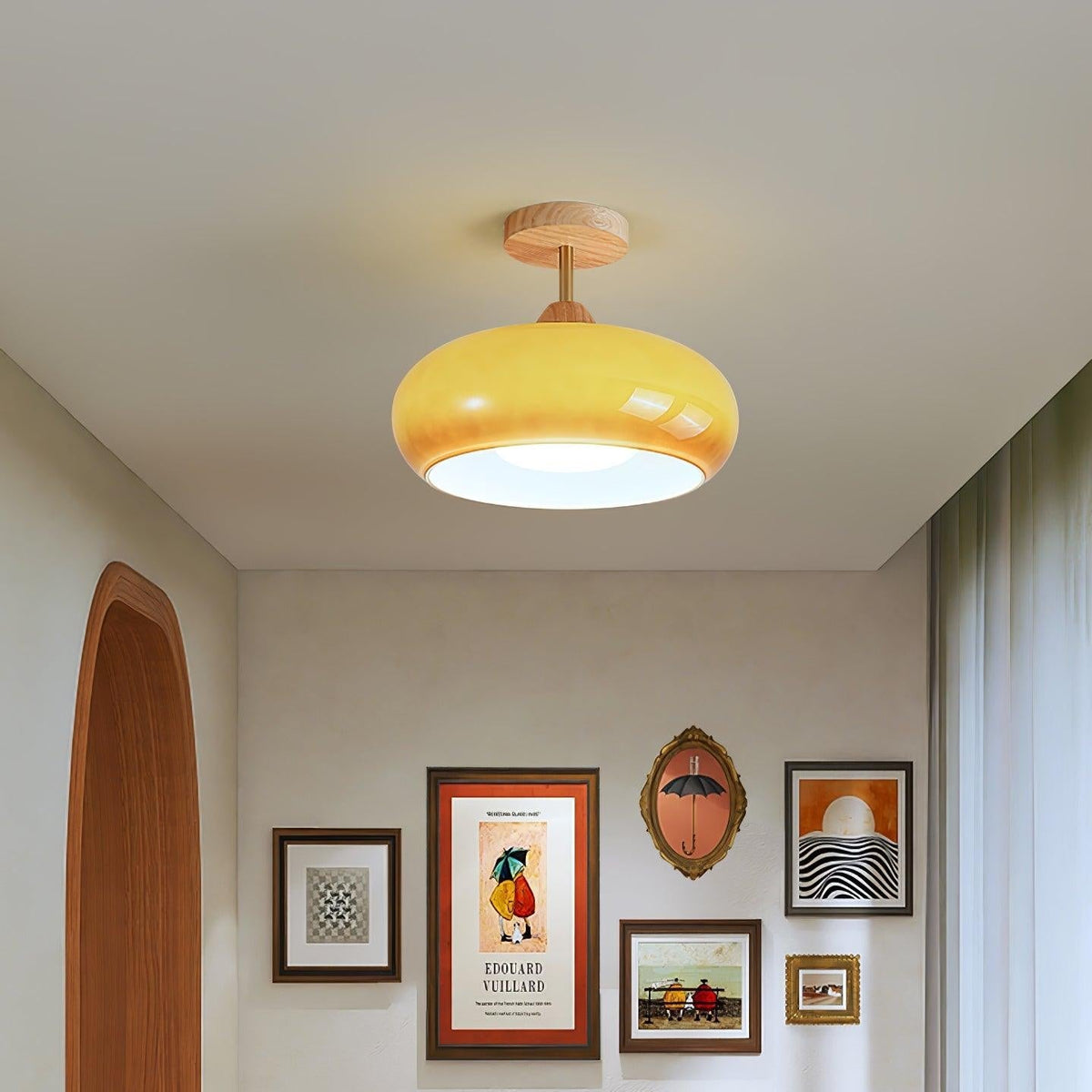 Orange And White Wood Bauhaus Glass Disc Flush Mount Ceiling Light