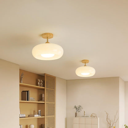 Orange And White Wood Bauhaus Glass Disc Flush Mount Ceiling Light