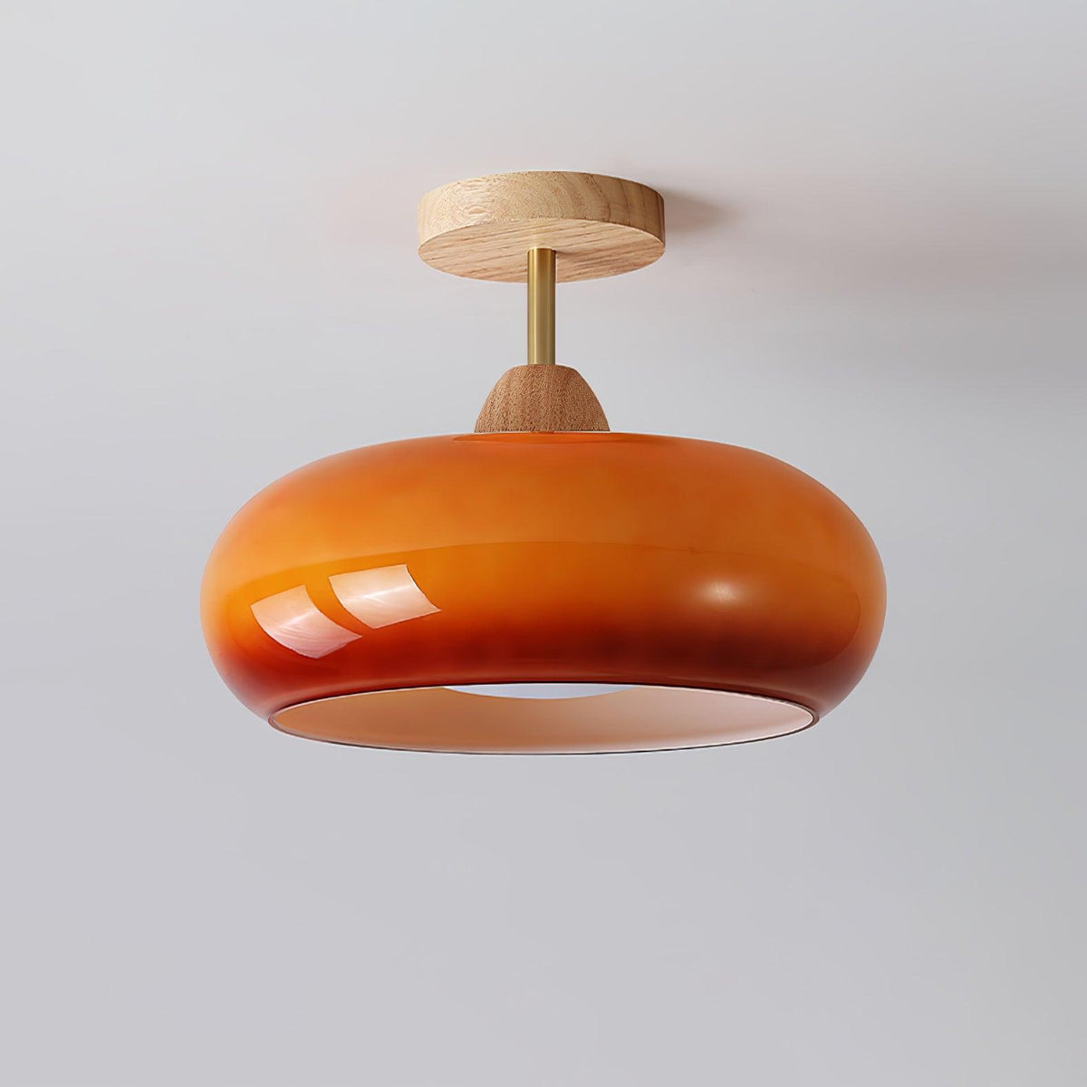 Orange And White Wood Bauhaus Glass Disc Flush Mount Ceiling Light