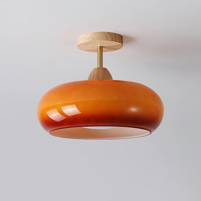 Orange And White Wood Bauhaus Glass Disc Flush Mount Ceiling Light