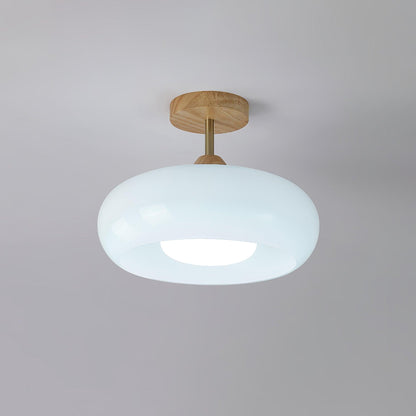 Orange And White Wood Bauhaus Glass Disc Flush Mount Ceiling Light
