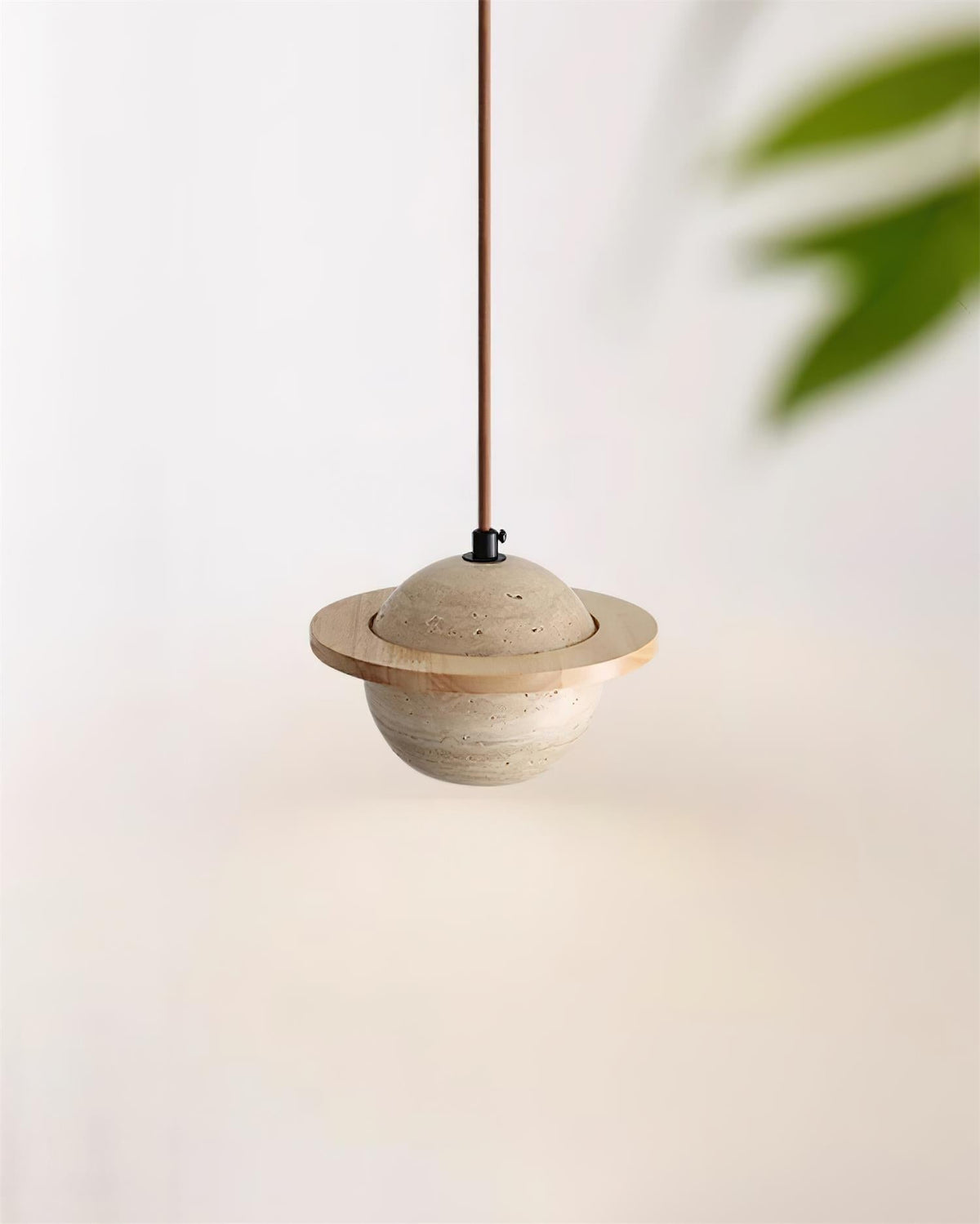 Ambient Glow Walnut Wood Travertine Pendant Light