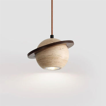 Ambient Glow Walnut Wood Travertine Pendant Light