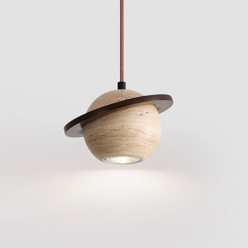 Ambient Glow Walnut Wood Travertine Pendant Light