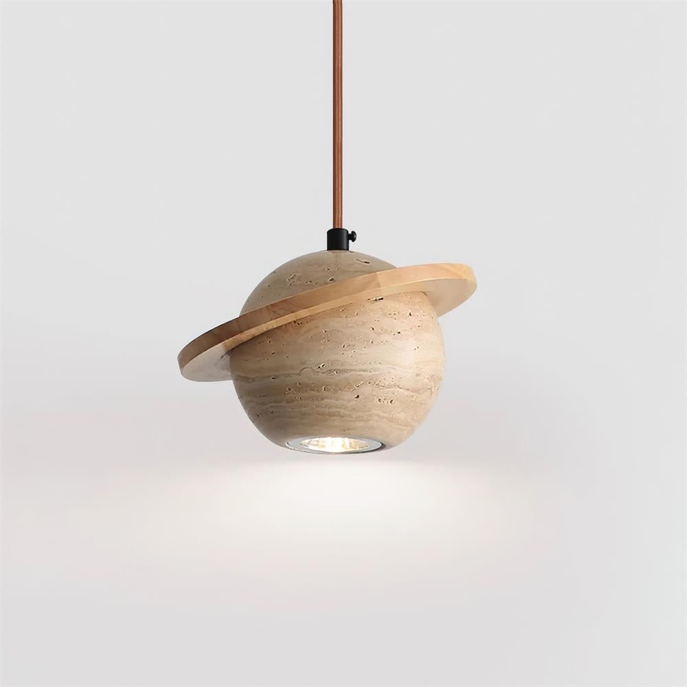 Ambient Glow Walnut Wood Travertine Pendant Light