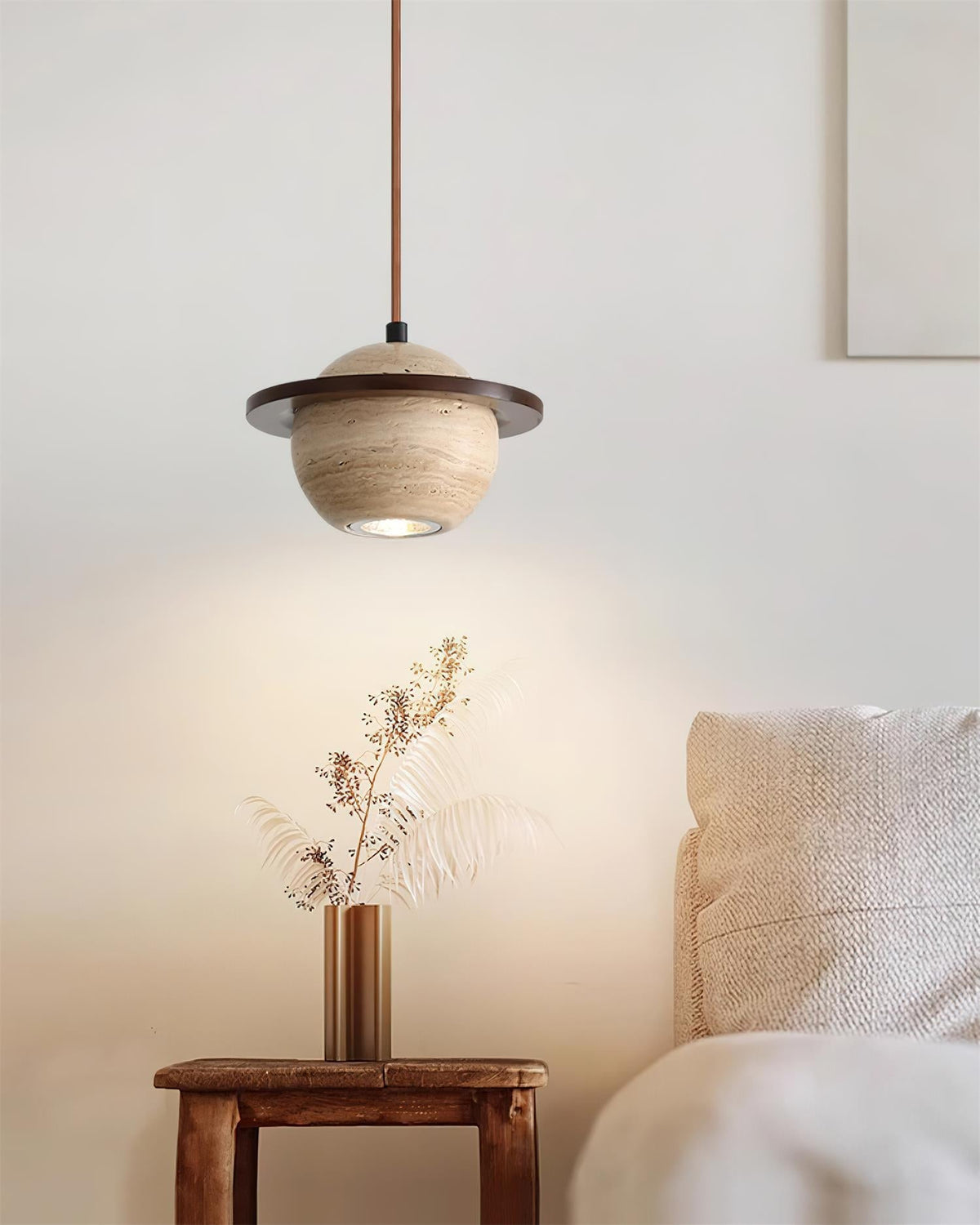 Ambient Glow Walnut Wood Travertine Pendant Light