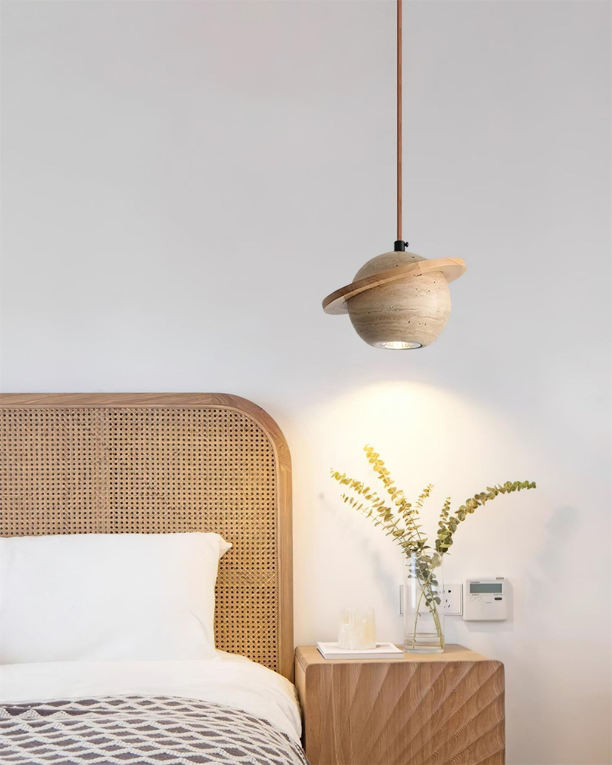 Ambient Glow Walnut Wood Travertine Pendant Light