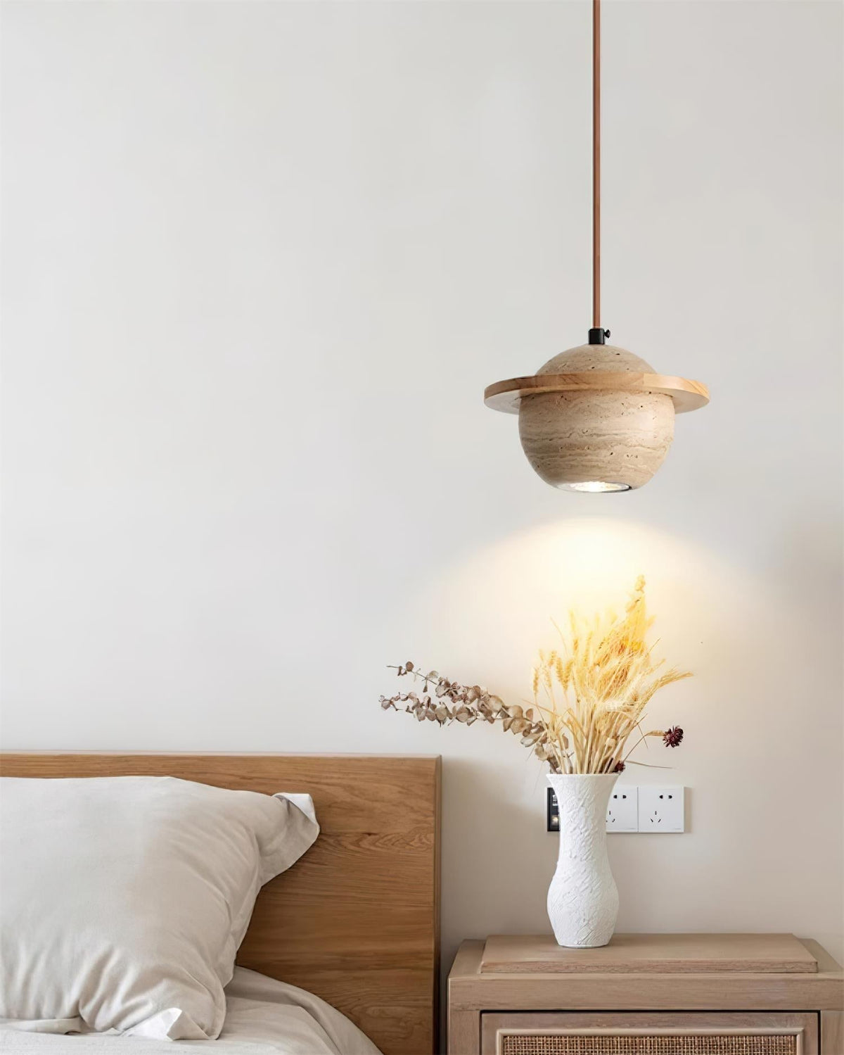 Ambient Glow Walnut Wood Travertine Pendant Light
