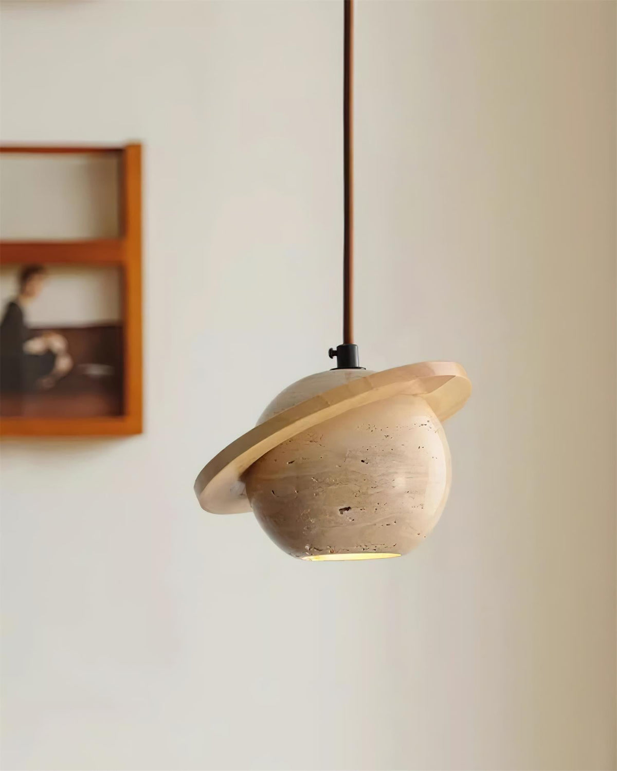 Ambient Glow Walnut Wood Travertine Pendant Light