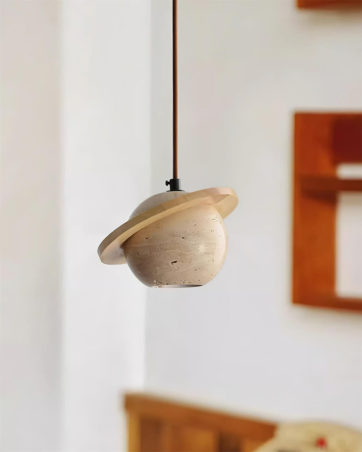 Ambient Glow Walnut Wood Travertine Pendant Light