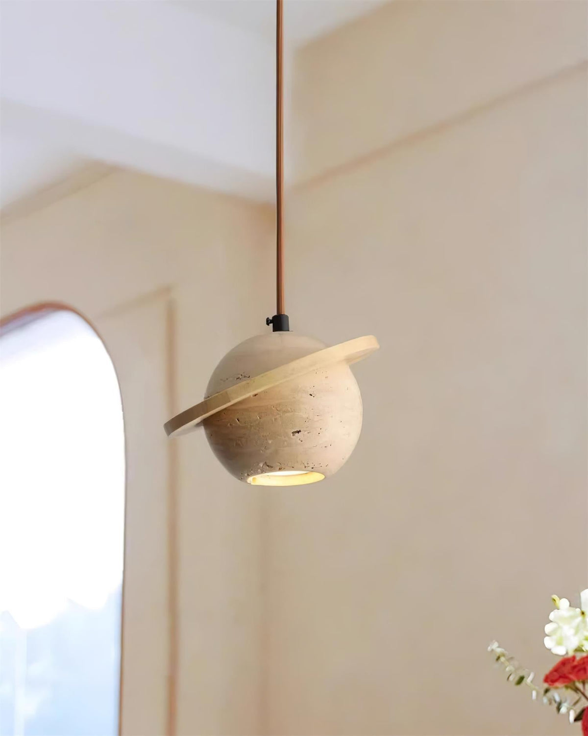 Ambient Glow Walnut Wood Travertine Pendant Light