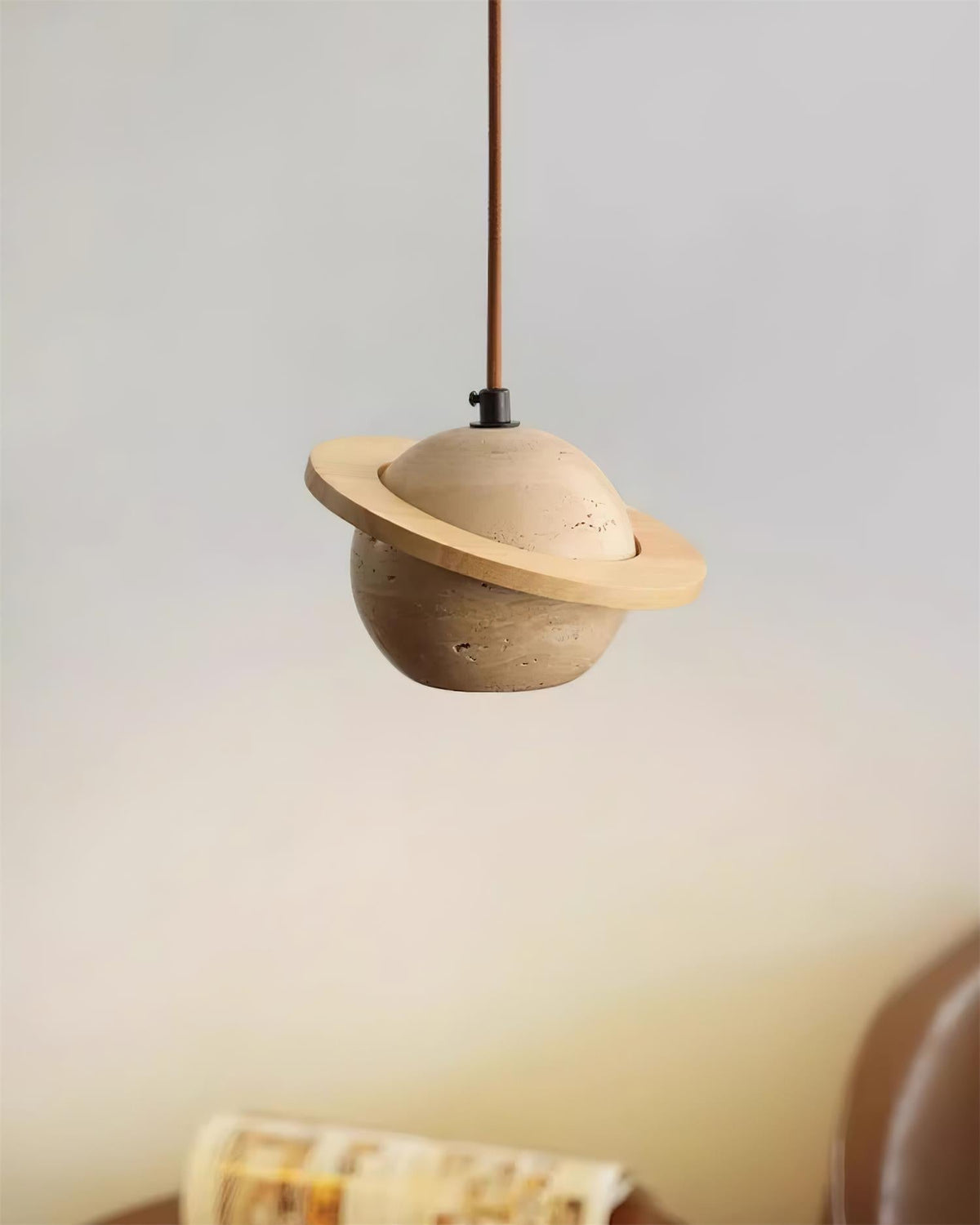 Ambient Glow Walnut Wood Travertine Pendant Light