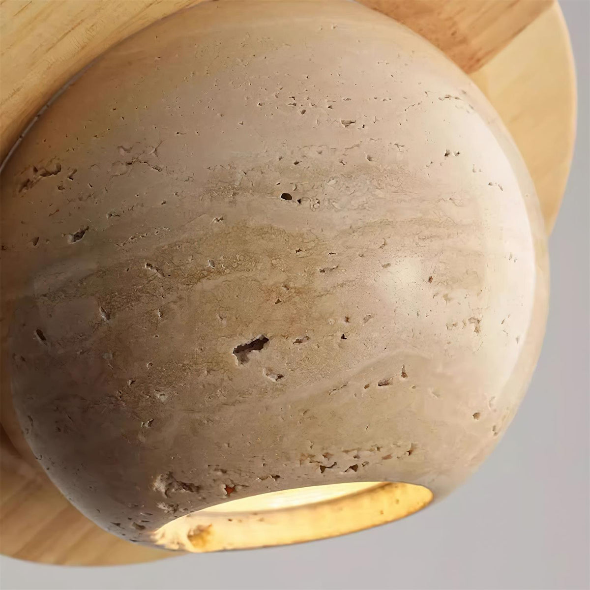 Ambient Glow Walnut Wood Travertine Pendant Light