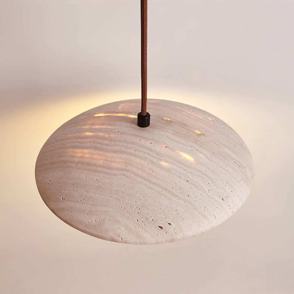 Pendant Light With Ambient LED Glow And Travertine Wide Brim