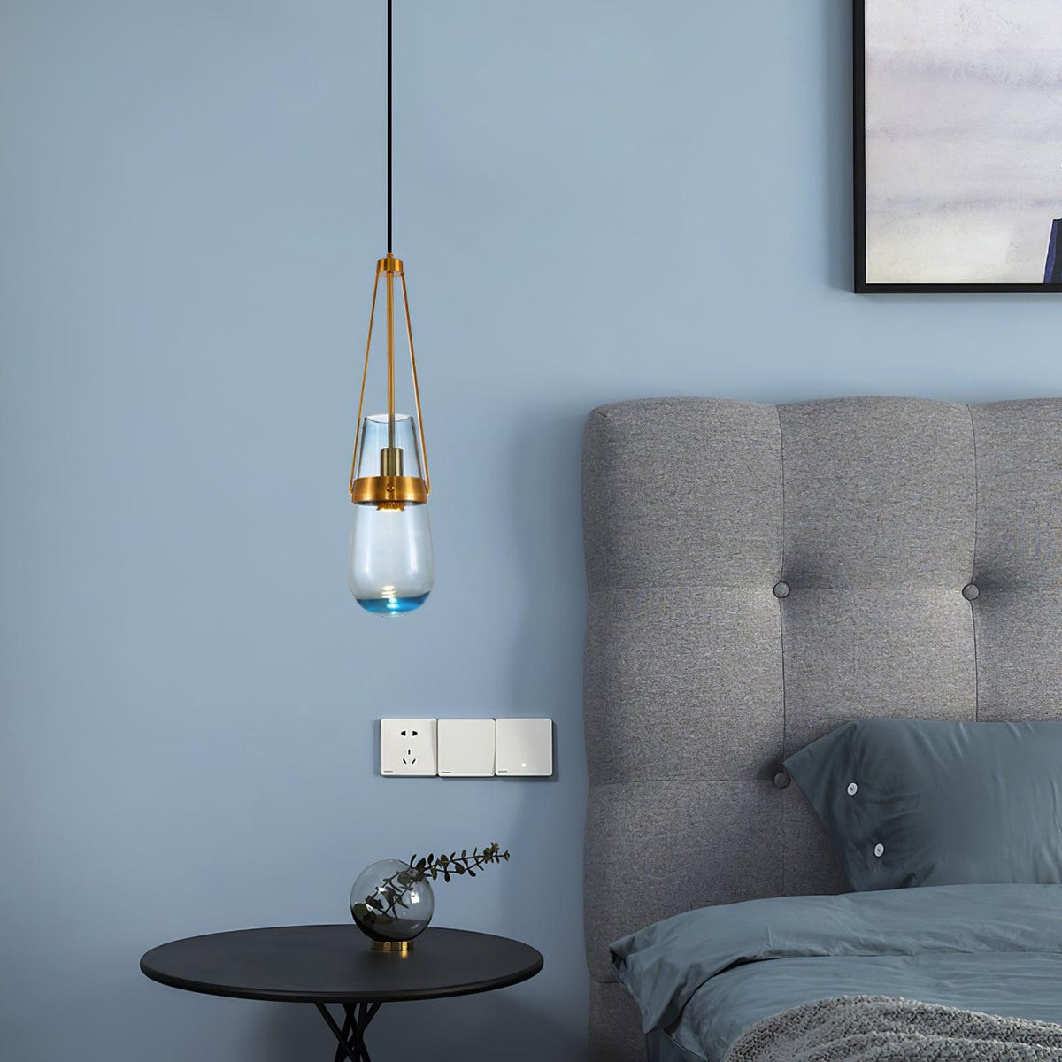 Light Pendant Glass Blue With Gold Finish