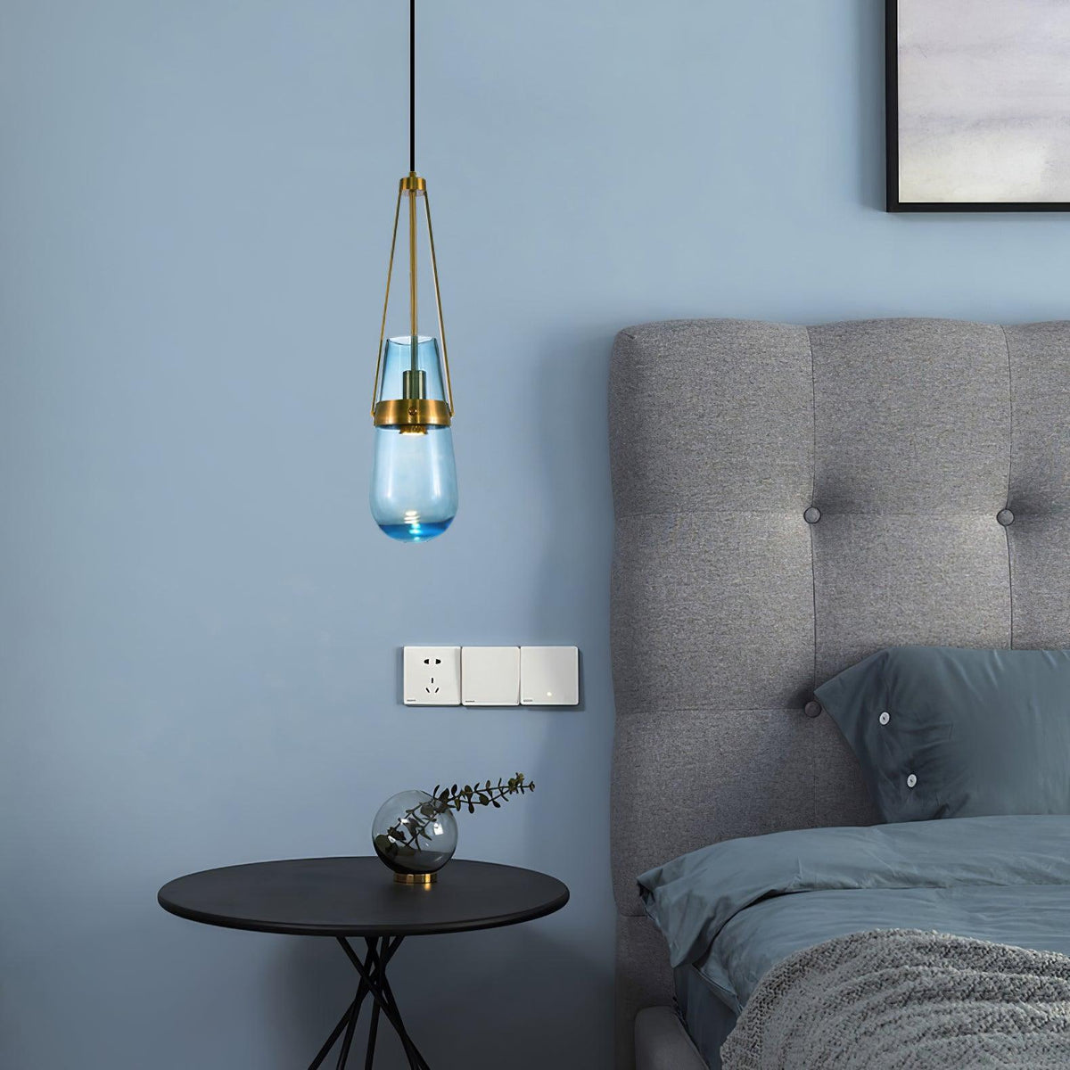Light Pendant Glass Blue With Gold Finish
