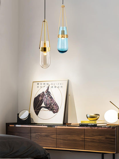 Light Pendant Glass Blue With Gold Finish