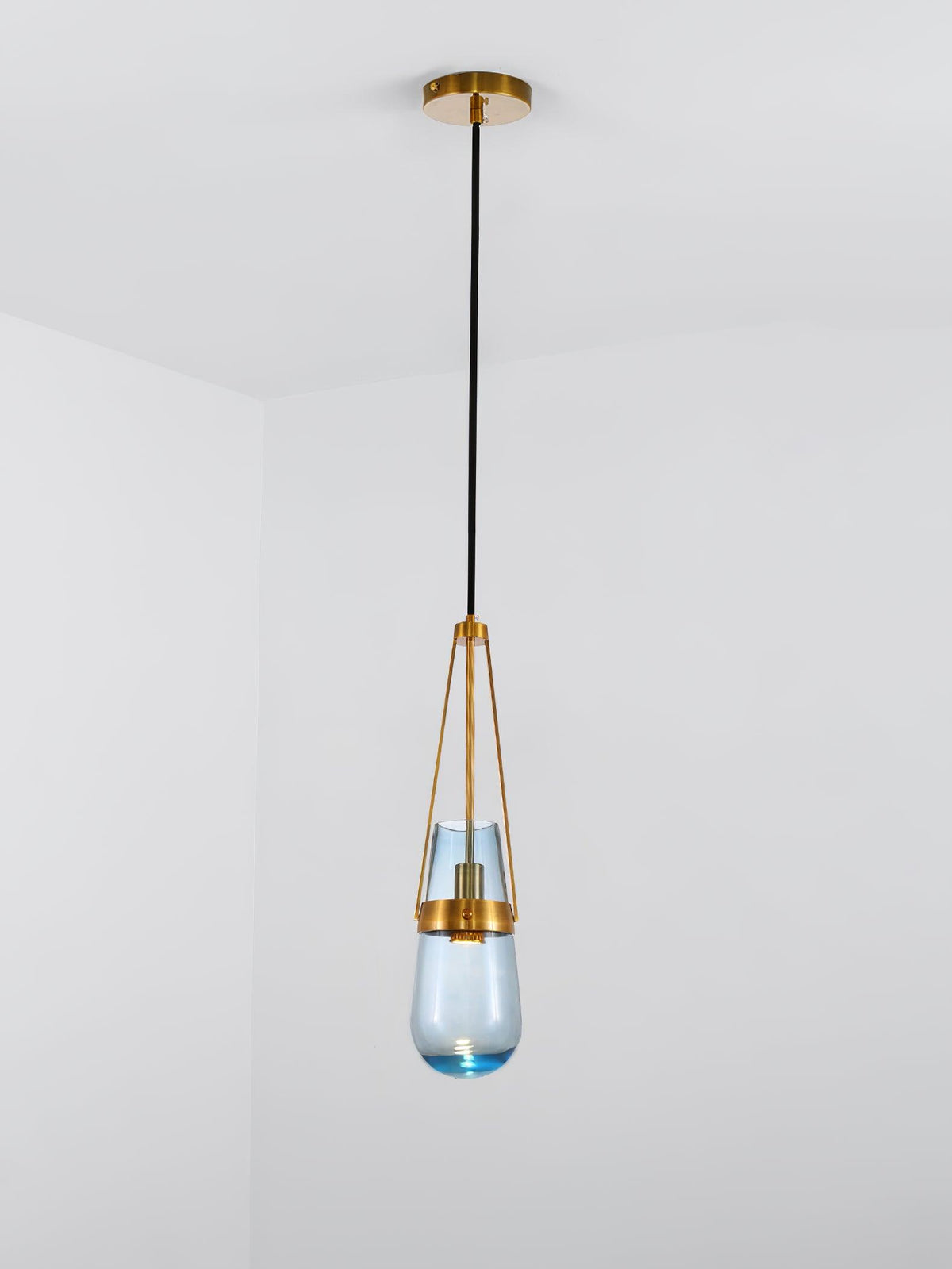 Light Pendant Glass Blue With Gold Finish