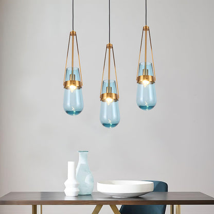 Light Pendant Glass Blue With Gold Finish
