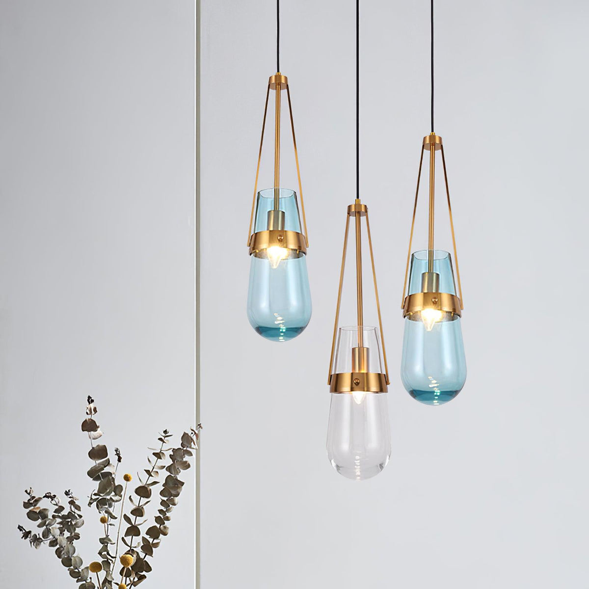 Light Pendant Glass Blue With Gold Finish