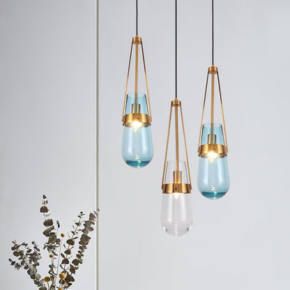 Light Pendant Glass Blue With Gold Finish