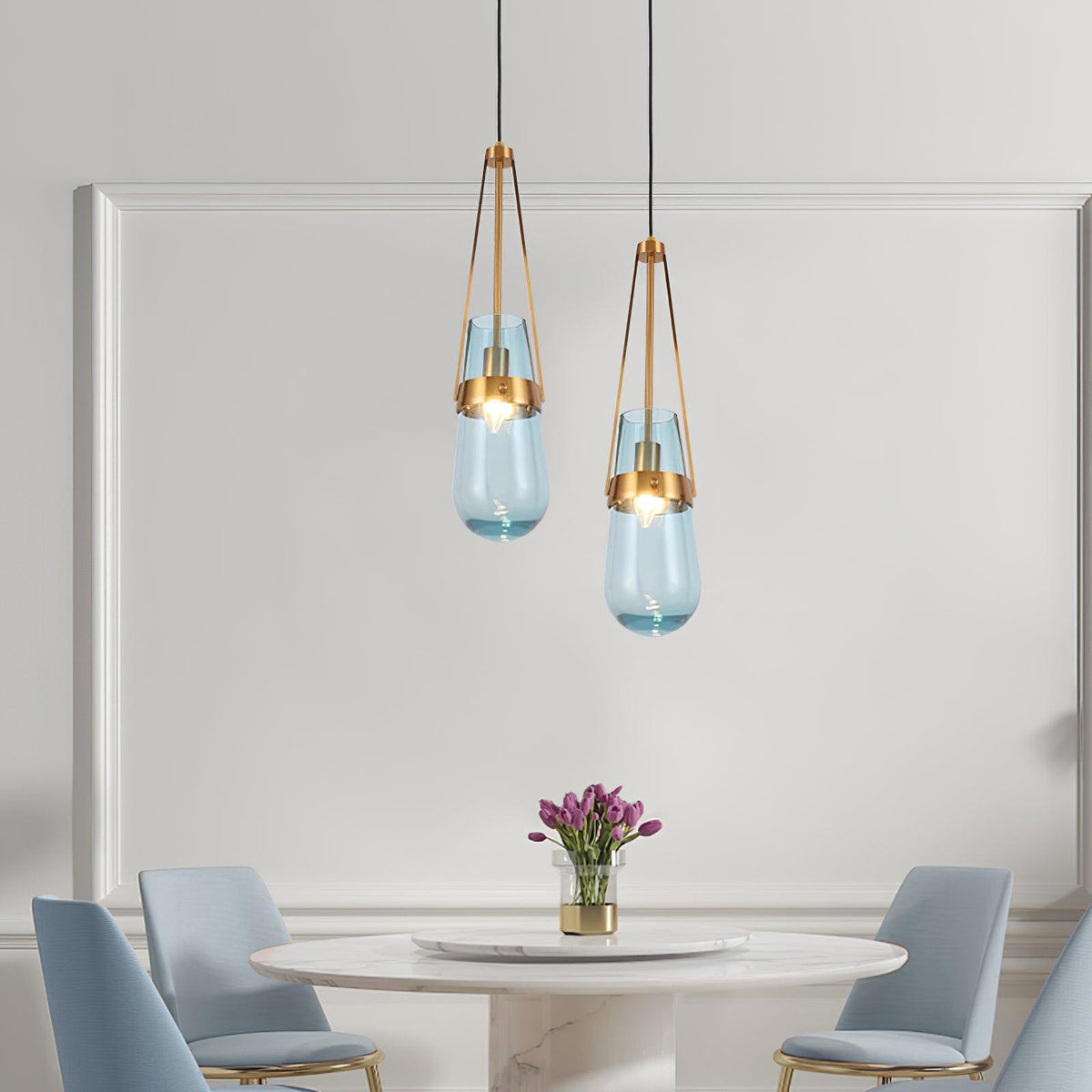 Light Pendant Glass Blue With Gold Finish