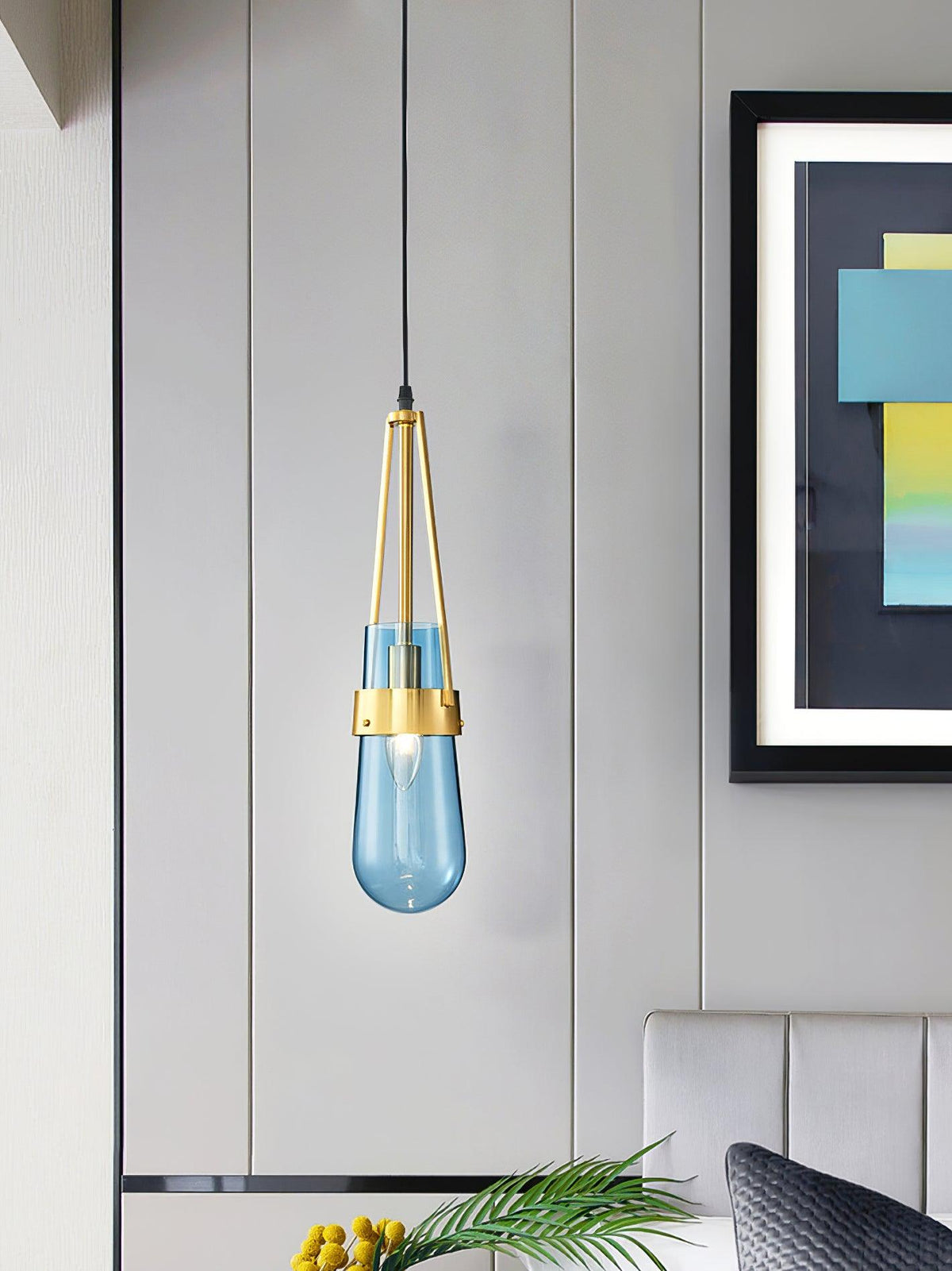Light Pendant Glass Blue With Gold Finish