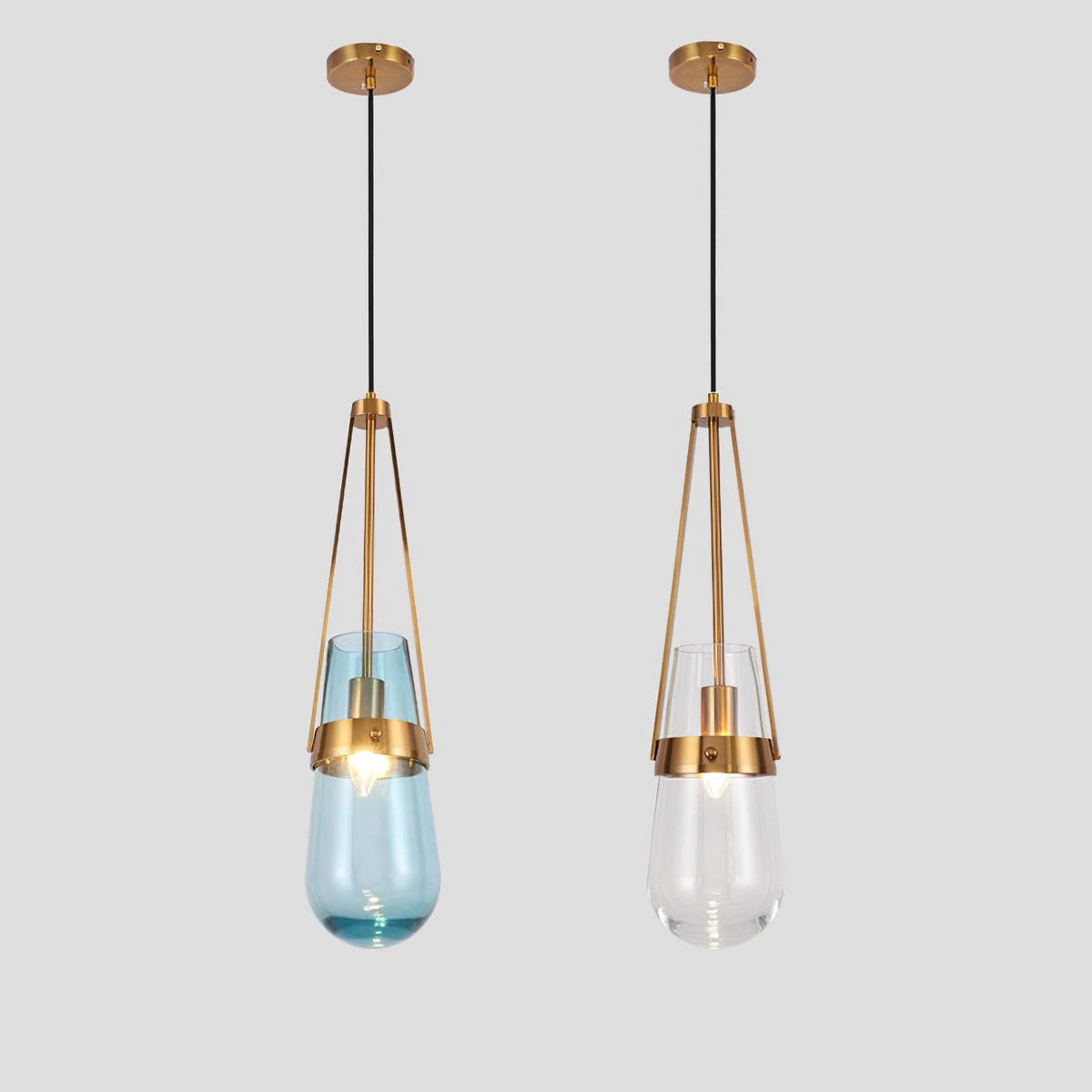 Light Pendant Glass Blue With Gold Finish