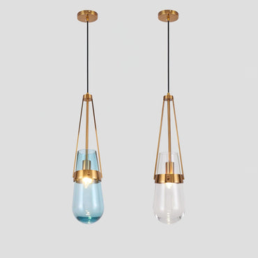 Light Pendant Glass Blue With Gold Finish