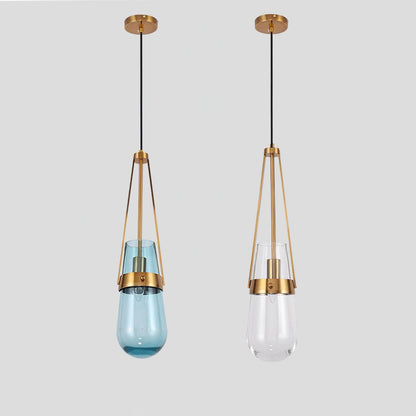 Light Pendant Glass Blue With Gold Finish