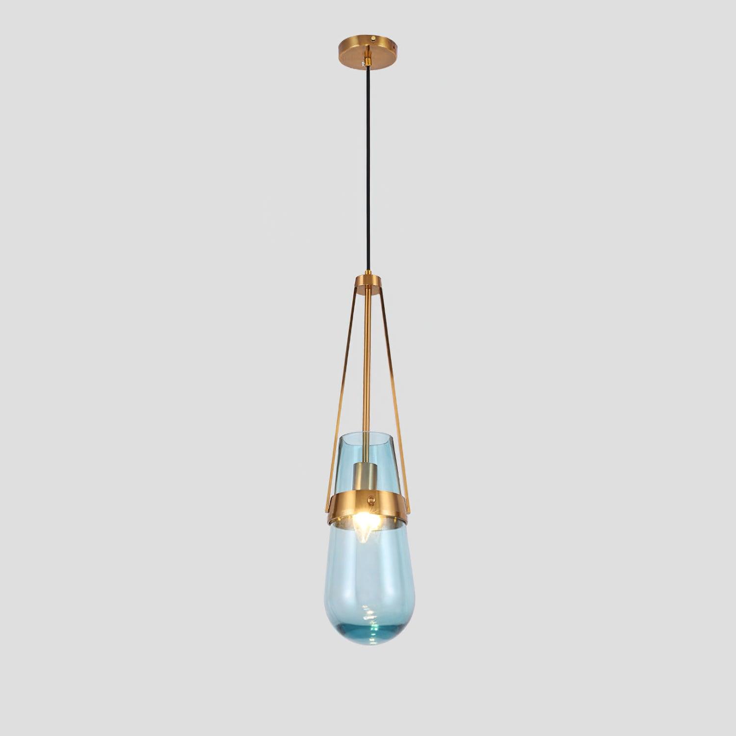 Light Pendant Glass Blue With Gold Finish