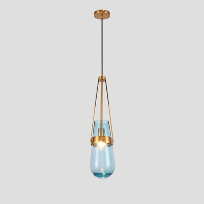 Light Pendant Glass Blue With Gold Finish