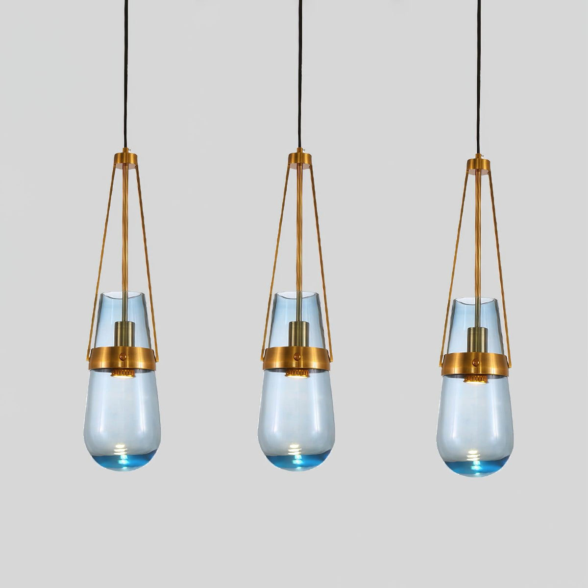 Light Pendant Glass Blue With Gold Finish