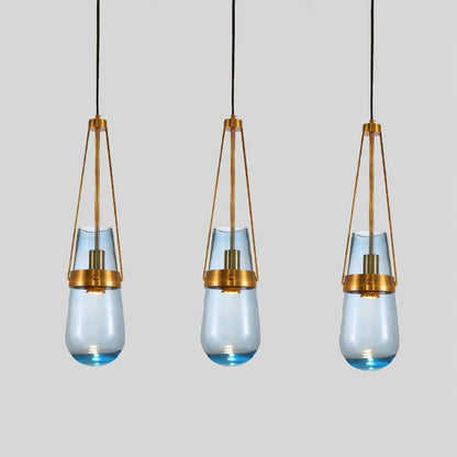 Light Pendant Glass Blue With Gold Finish