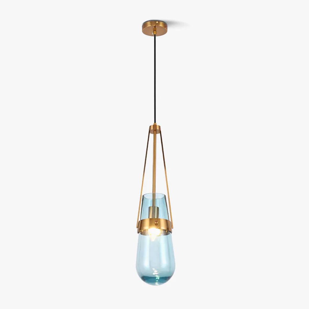 Light Pendant Glass Blue With Gold Finish