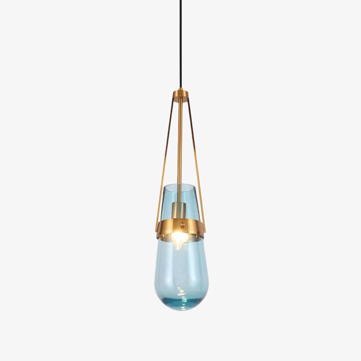 Light Pendant Glass Blue With Gold Finish