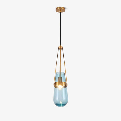 Light Pendant Glass Blue With Gold Finish