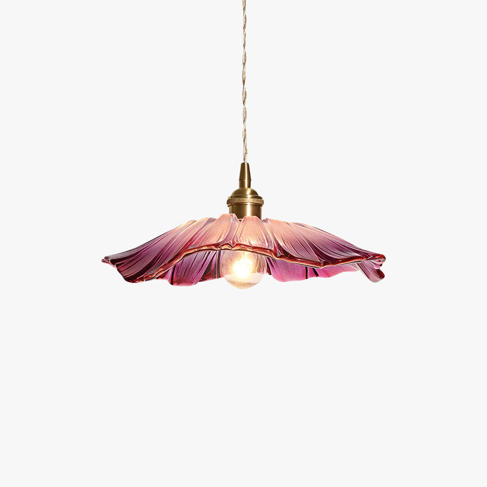 Warm Glow Petal Glass Pendant Light With Brass Accents