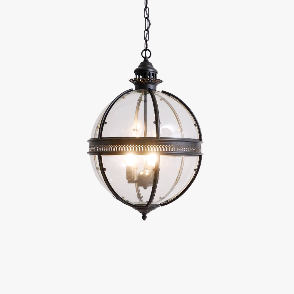 Rust Colored Frame Vintage Glass Globe Pendant Lamp