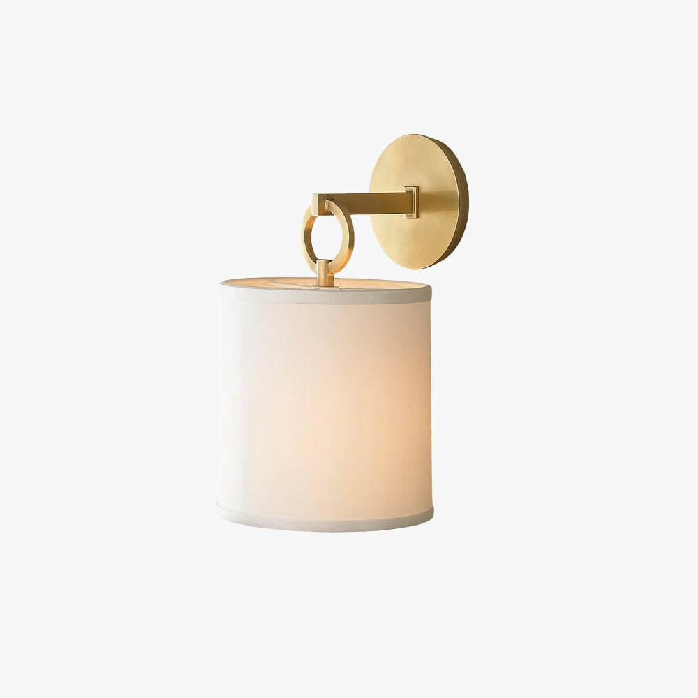Cylindrical Fabric Shade Wall Lamp With Brass Farmhouse Ring