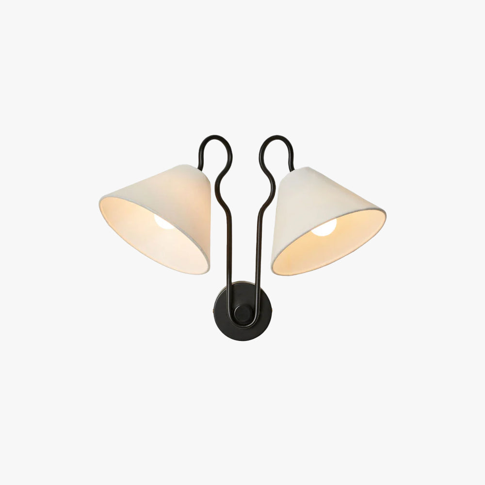 White Fabric Shades And Black Frame With Double Cone Wall Lamp