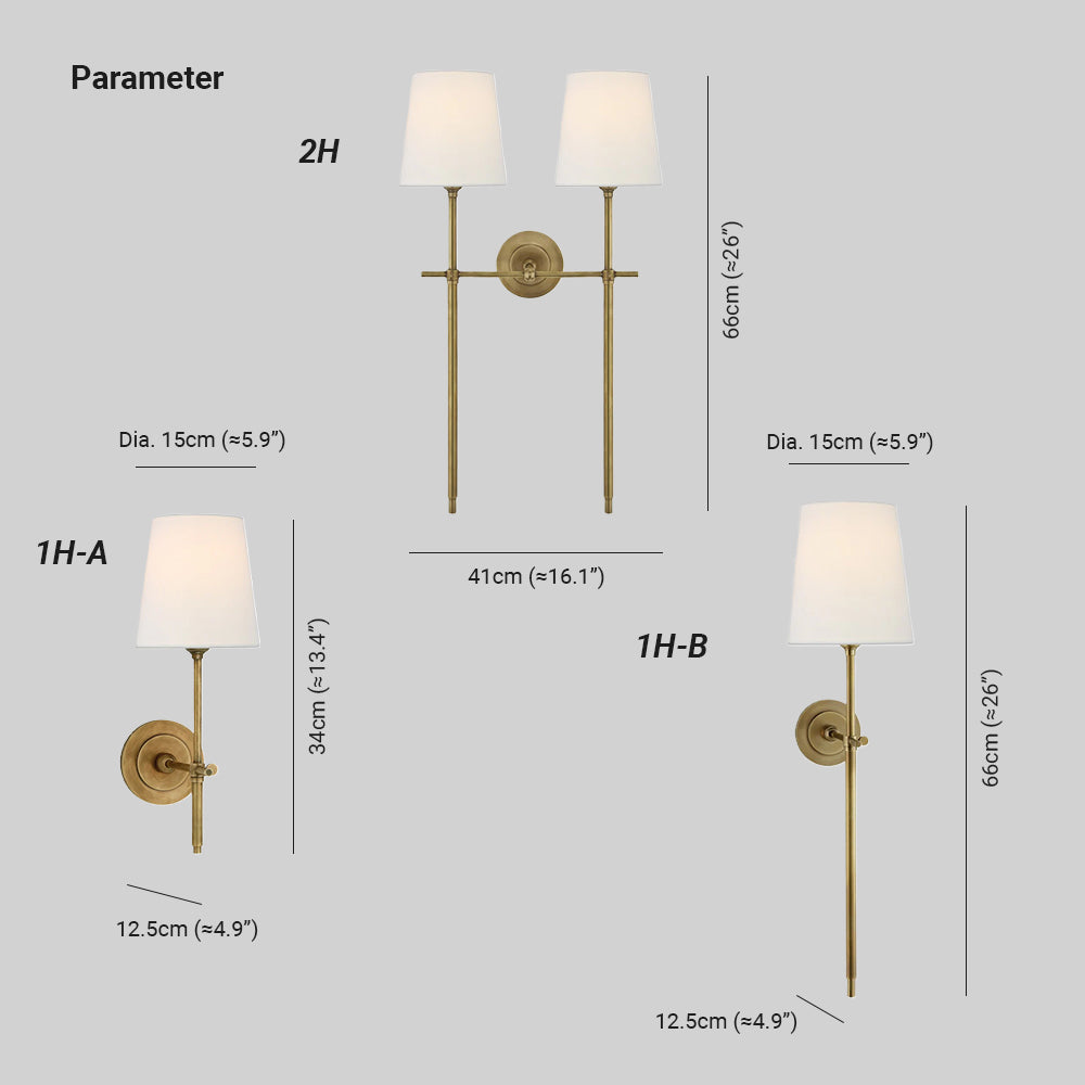 White Tapered Linen Shade Brass Wall Lamp