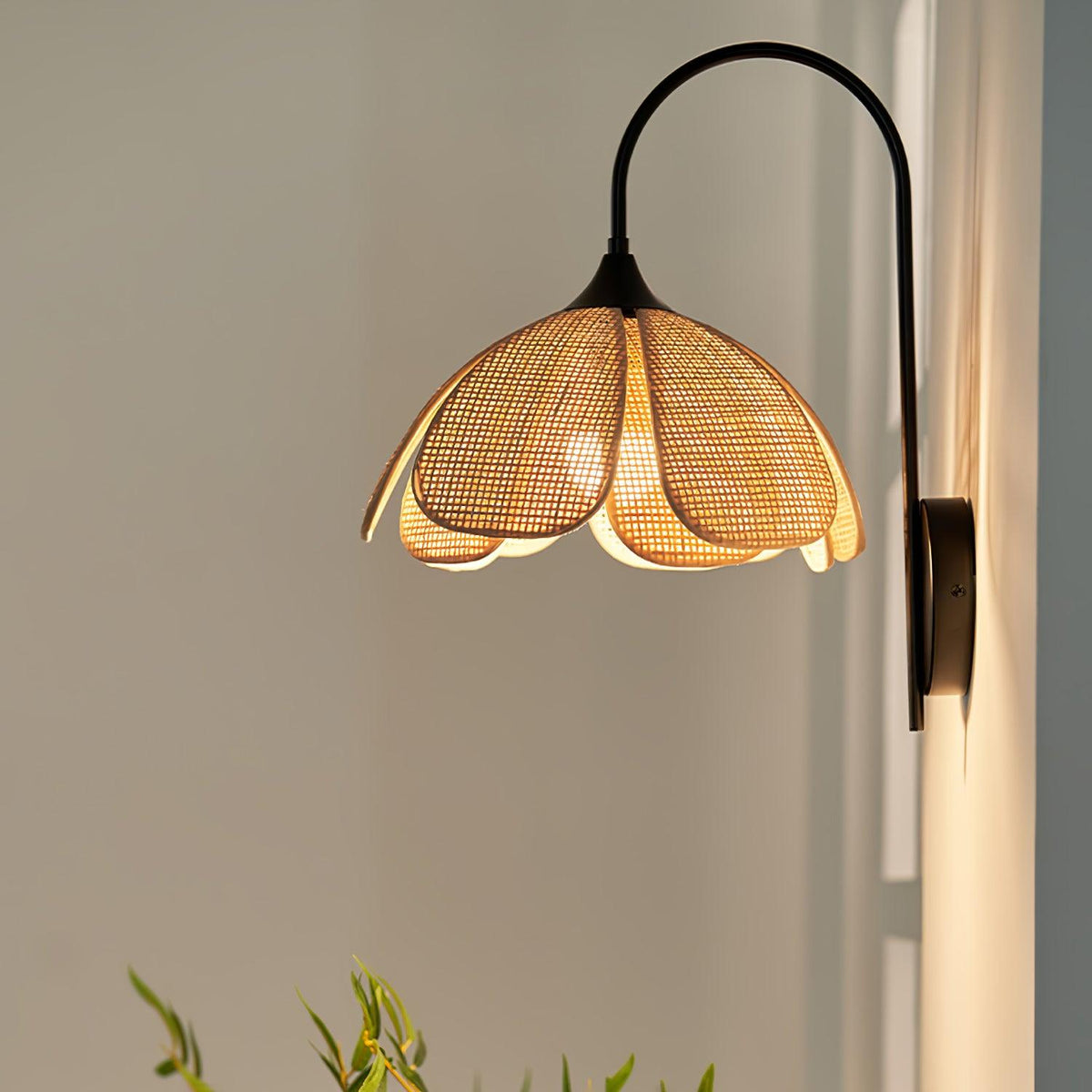 Metal Frame Petal Rattan Wall Light