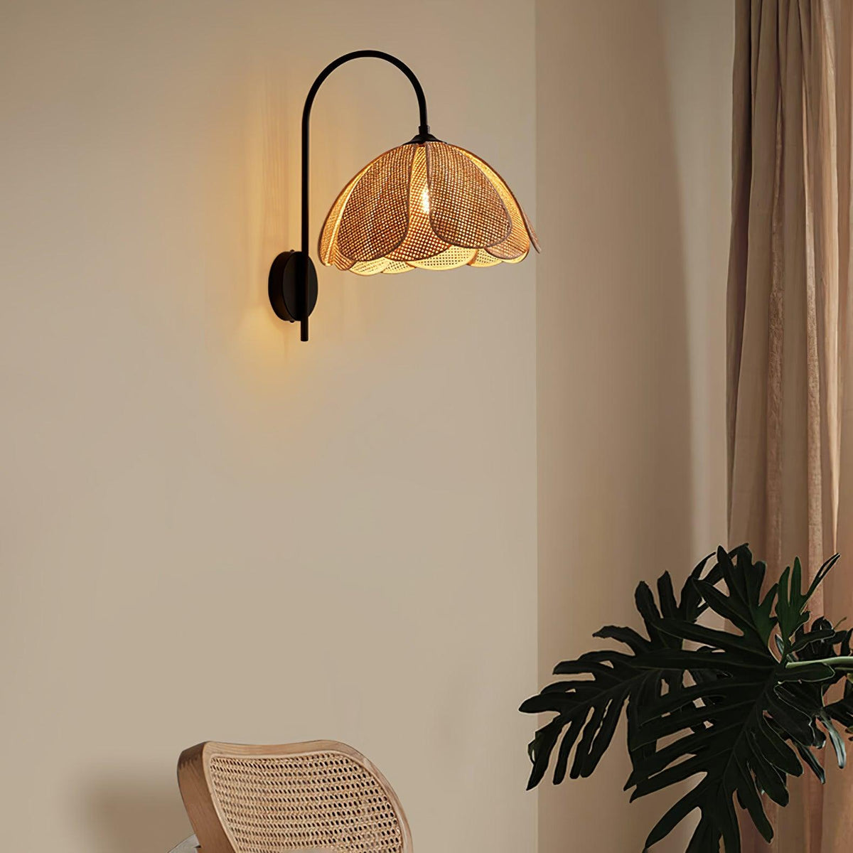 Metal Frame Petal Rattan Wall Light