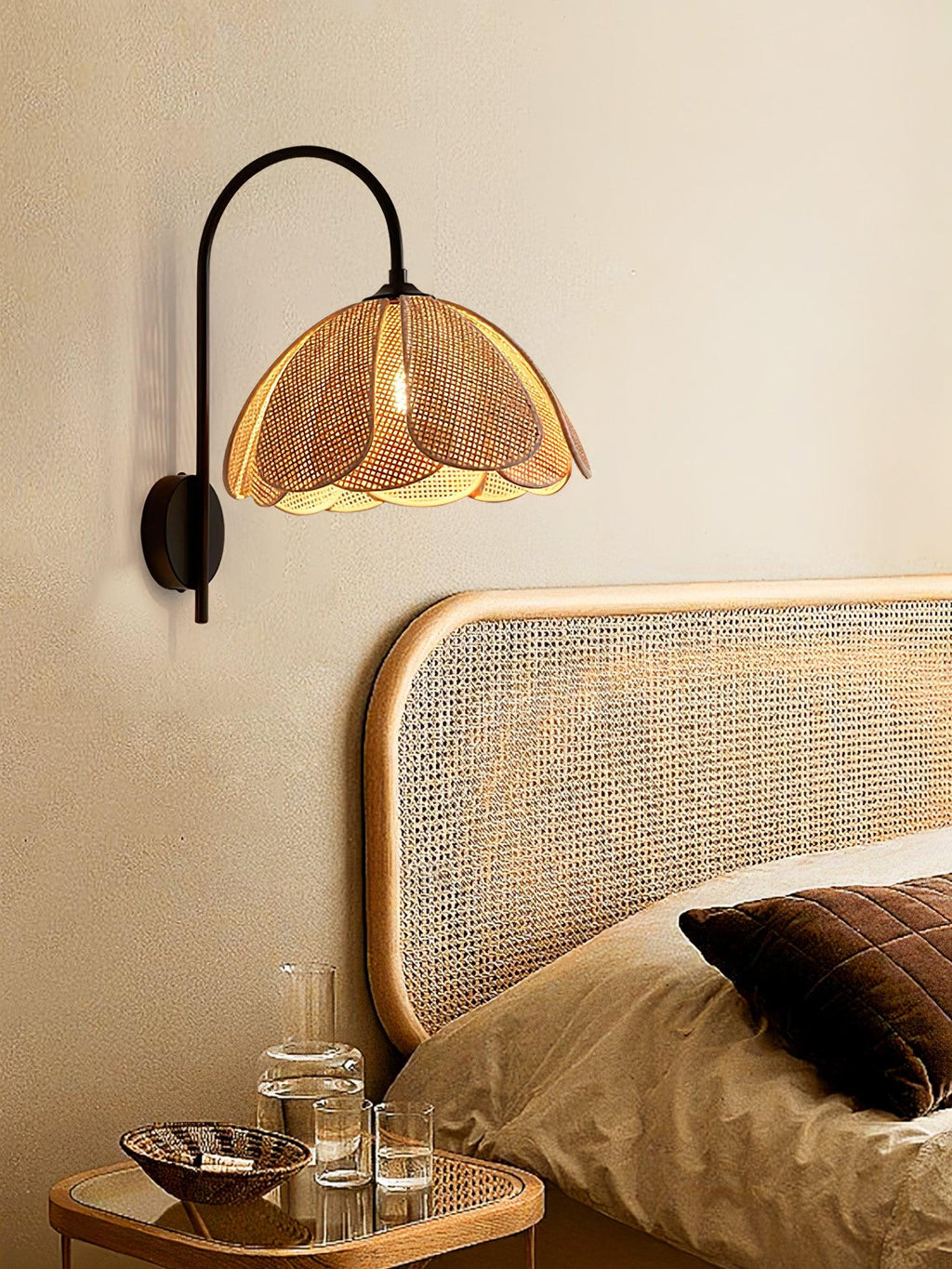 Metal Frame Petal Rattan Wall Light