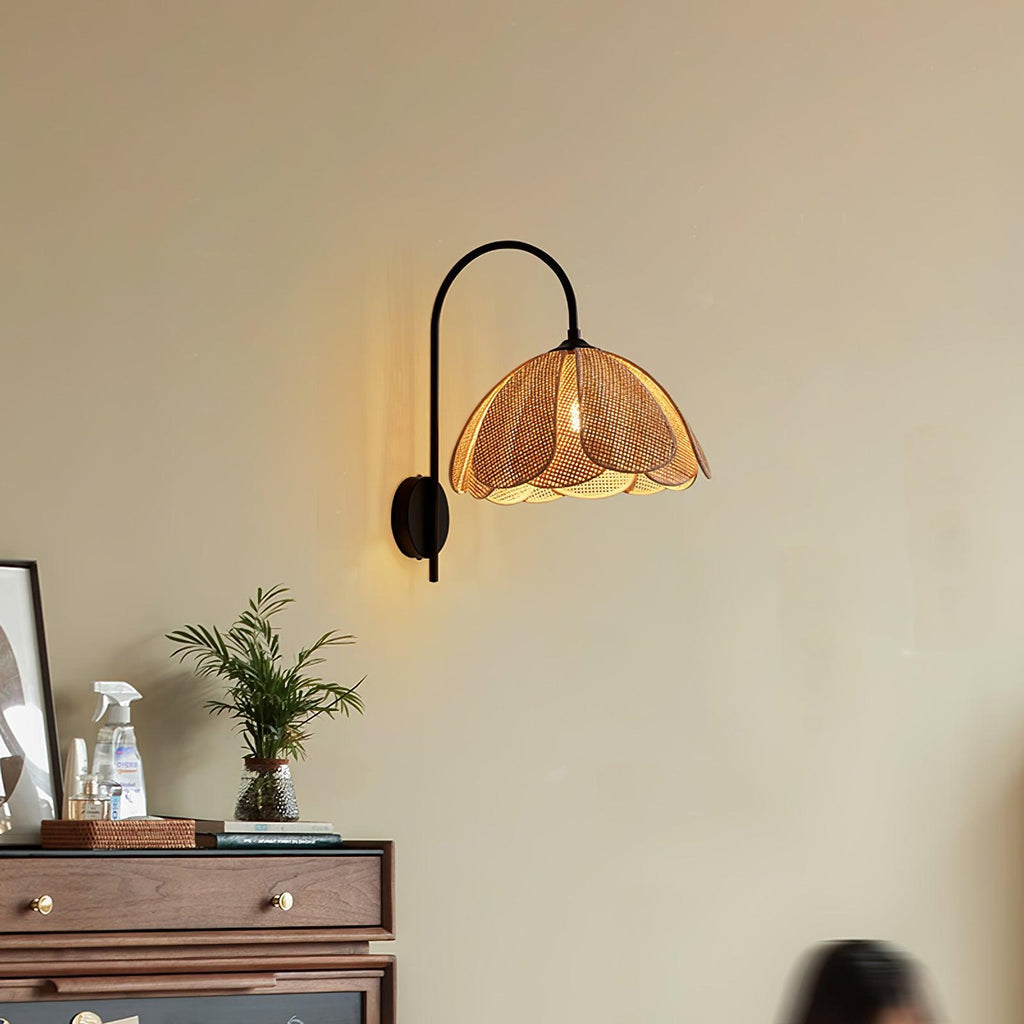 Metal Frame Petal Rattan Wall Light