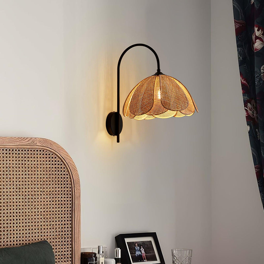 Metal Frame Petal Rattan Wall Light