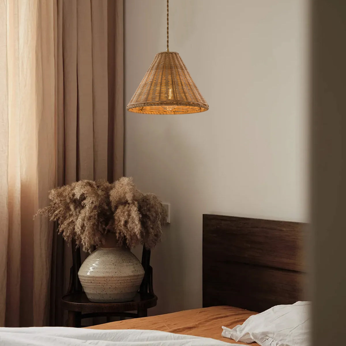 Cone Shaped Natural Rattan Shade Pendant Lamp